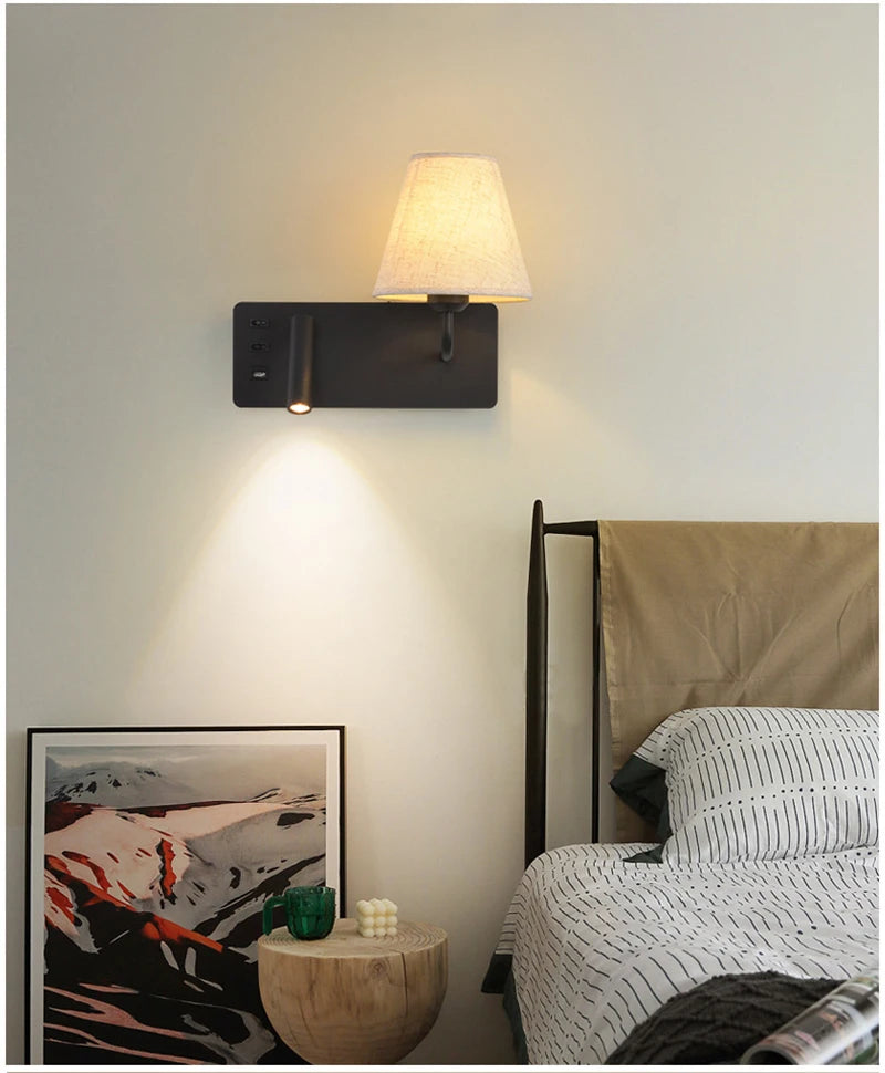 Nordic LED Wall Lamp Modern with Switch USB Wall Light Indoor Light Room Decor Reading Sconces For Hotel Bedside Bedroom Fixture