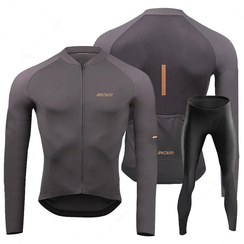 Rvouei Breathable Long Sleeve Cycling Jersey Set Bib Pants Ropa Maillot Ciclismo Bicycle Clothing MTB Bike Uniform Men Clothes