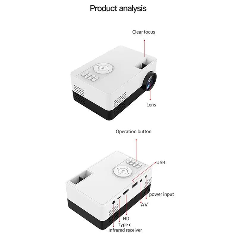 J15 Pro Led Mini Projector for Home Theater 480x360 Pixels 1080P Supported USB Audio Video Mini Beamer-EU Plug