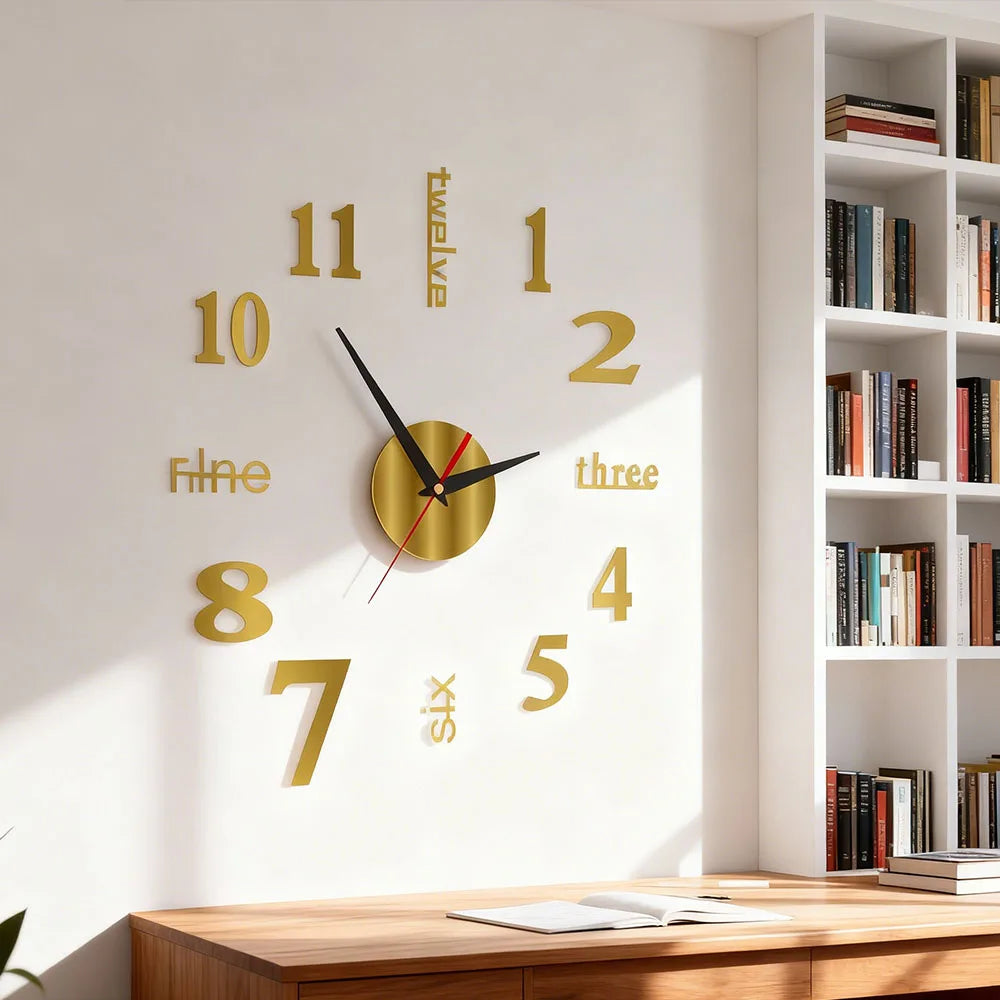 3D Wall Clock DIY Mirror Wall Stickers For Home Living Room Decor Frameless Luminous Quartz Clocks Self Adhesive Hanging Watches