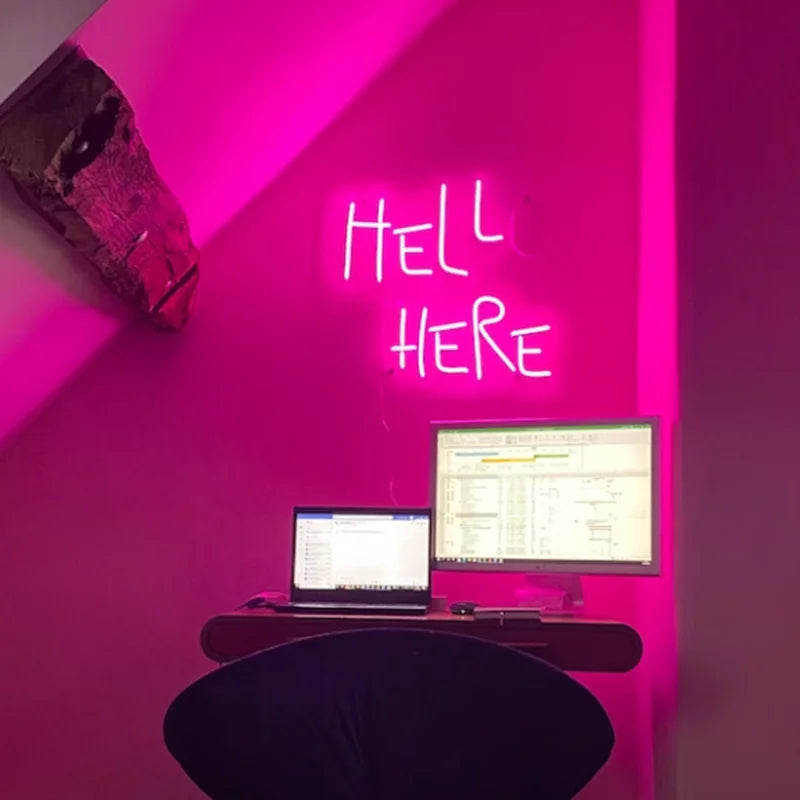 Led Neon Light Hello There, Hell Here Neon Sign,Personalized Gifts, Room Decor Lights, Horror Decor with turned off O & T