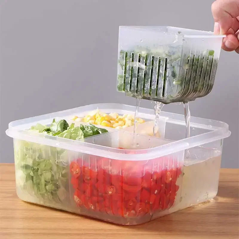 Refrigerator Preservation Box Transparent Double-layer Sealed Box Vegetable Fruit Spring Onion Ginger Garlic Food Grade Drain