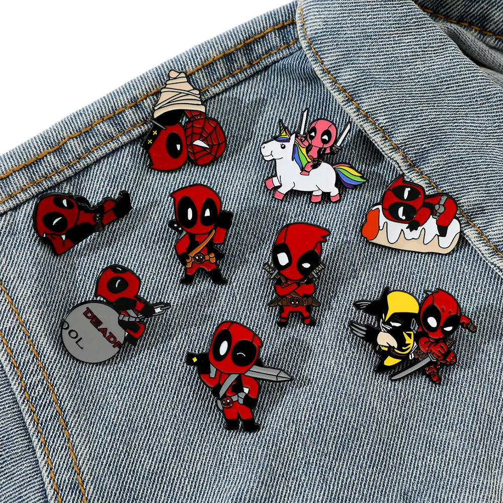 3 Pcs cartoon characters Metal Badge Deadpool Enamel brooch Men's and women's Clothing Bags  Accessories Decorative pins