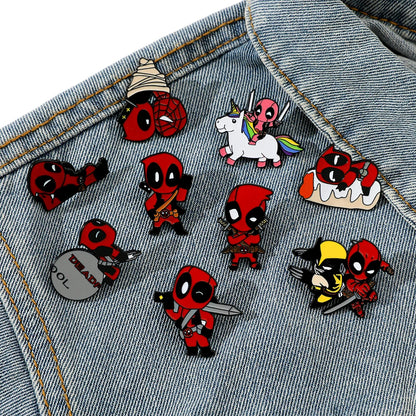 3 Pcs cartoon characters Metal Badge Deadpool Enamel brooch Men's and women's Clothing Bags  Accessories Decorative pins