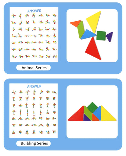 Magnetic Wooden Tangram Block Puzzle Game for Kids - Montessori Educational Intelligence Jigsaw Children's Gift