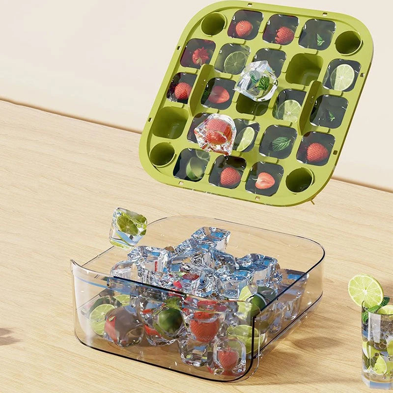 Compact Double Layer Ice Cube Tray with Lid and Bin, Pull-Out Ice Drawer with Portable Handle, Kitchen Accessories, Gadgets