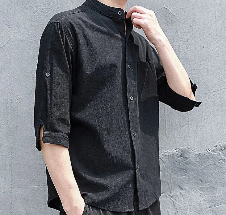 Man Shirt Linen and Cotton Oversize Shirts for Men Plain Half Sleeve Fashion 2025 Cheap Things with Comfortable Casual Tops I