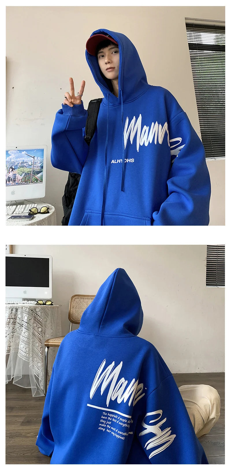 Men's Oversized Hoodie White With Hat 5XL Hoodies Oversize for Men Funny Letter Print Man Casual Wear Hoody Male Sweatshirt