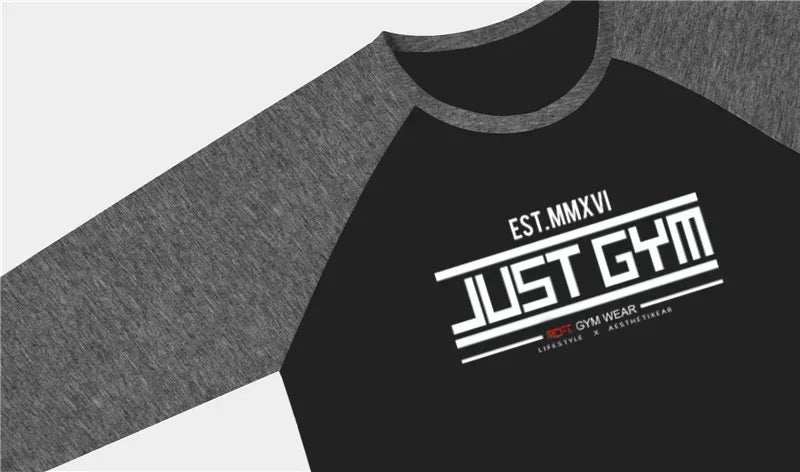 Men Slim Fit Sport Casual Sport T-shirts Gym Fitness Muscle Three Quarter Shirts Autumn Breathable Cotton Bodybuilding Clothing