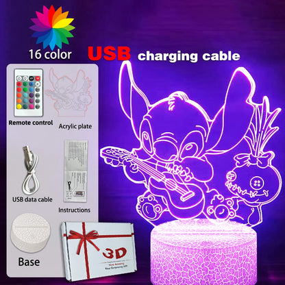 LED Night Light Illusion Stitch Lamps Remote Control Smart Touch Home Room Decor Lamp Christmas Valentine's Day Birthday Gifts