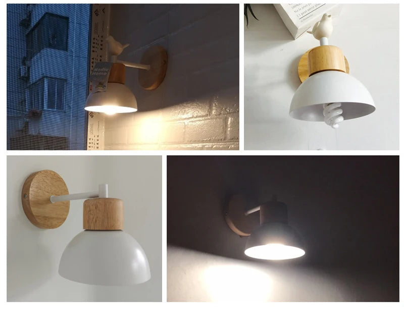 Nordic LED Wall Lamp Wood Creative Lighting Fixture Guest Room Balcony Staircase Sconce Bedroom Bedside Decor Light with bulb