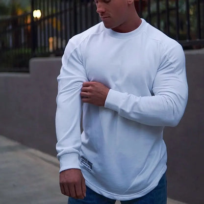 Tops Slim Fit Gym Tight T Shirts for Men Smooth Male Clothes Aesthetic Running Fashion Trends 2025 Casual Long Sleeve Bulk Emo A