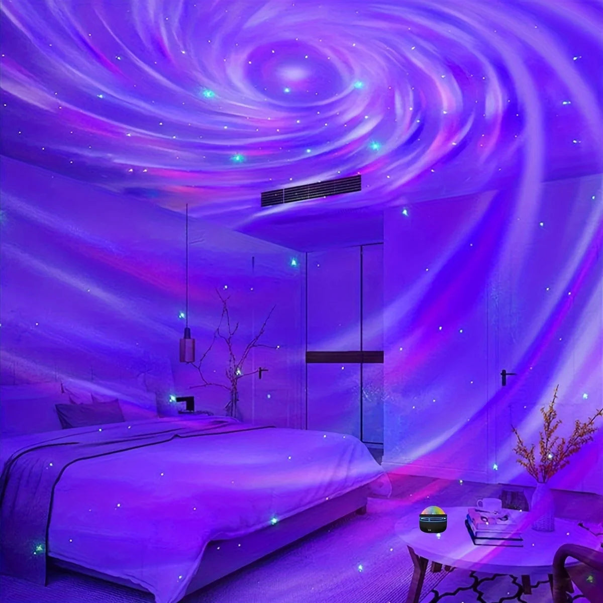 Starry Sky Galaxy Lamp Projector LED Night Light Remote Control Sound Active 5V USB Charging 7 Modes for Kids Room Party Decor