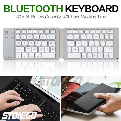 Foldable Bluetooth Keyboard Portable Wireless Rechargeable Ultra Slim Silent Key Board for Mobile Phone Accessories