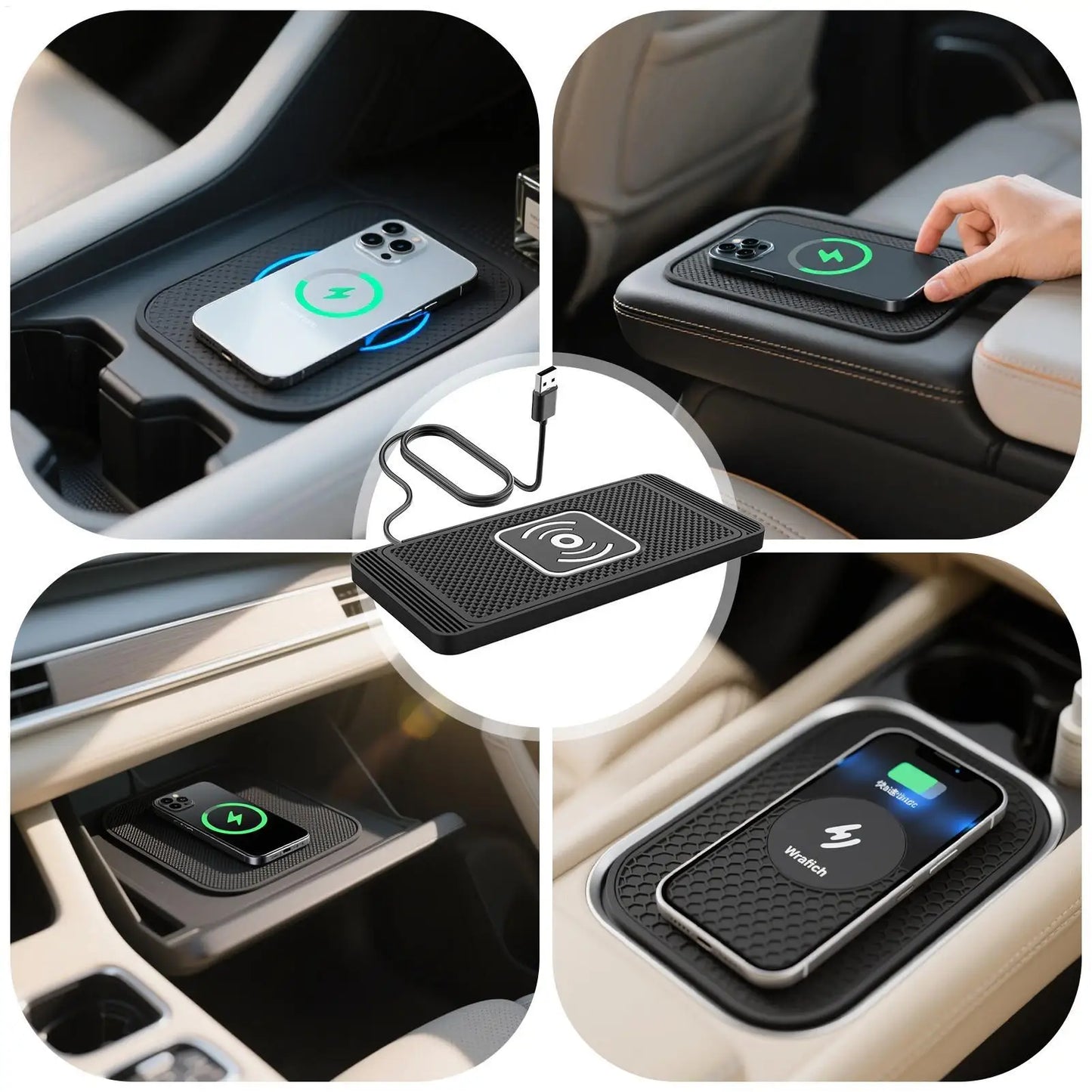 Car Wireless Charging Pad 15W Wireless Auto Phone Charger Pad Automatic Sensing Charging Mat Non-Slip Silicone mat For Phone