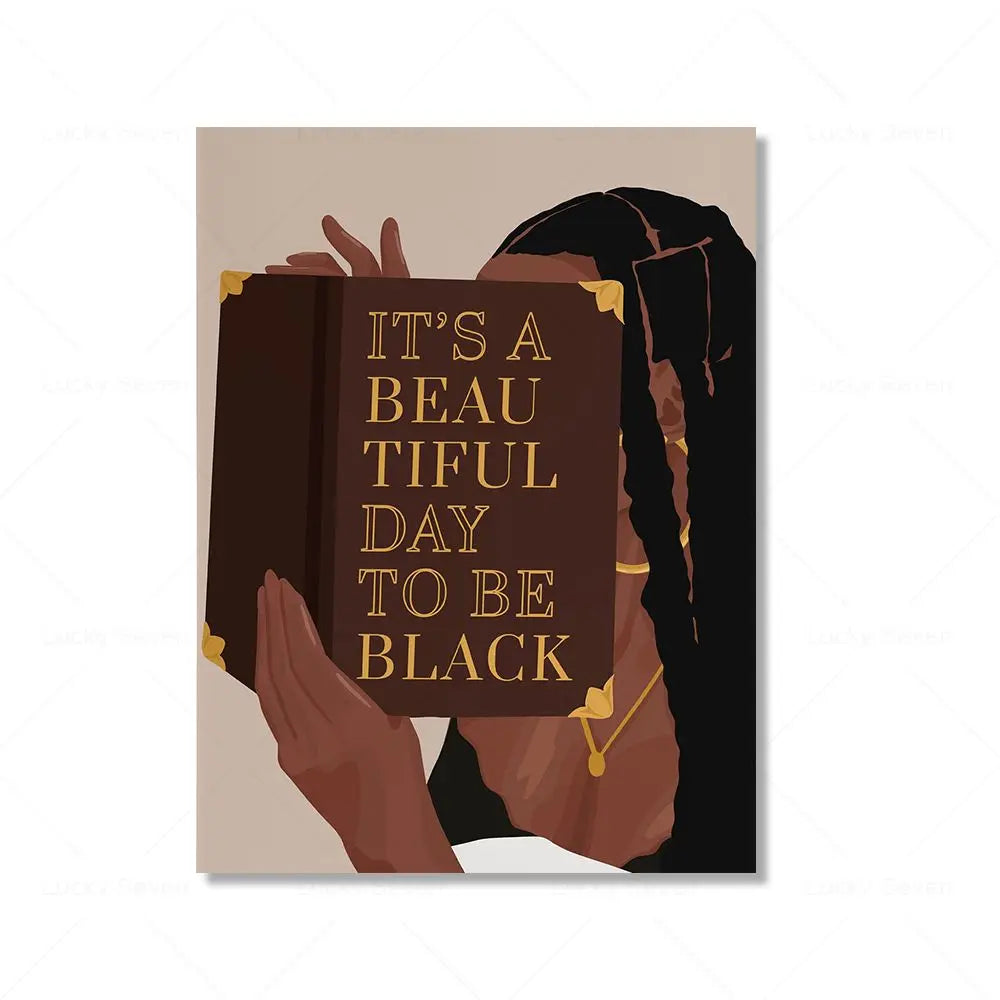 Wall Art Canvas Painting Fashion Black Girl African Woman Reading Posters Coffee Prints Home Wall Picture Living Room Decorat
