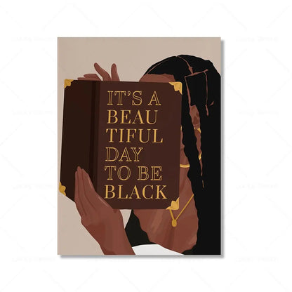Wall Art Canvas Painting Fashion Black Girl African Woman Reading Posters Coffee Prints Home Wall Picture Living Room Decorat