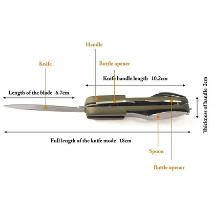 Stainless Steel 7 in 1 Camping Cutlery Set - Foldable Multifunctional Outdoor Tableware with Fork Spoon Knife for Picnic Hiking
