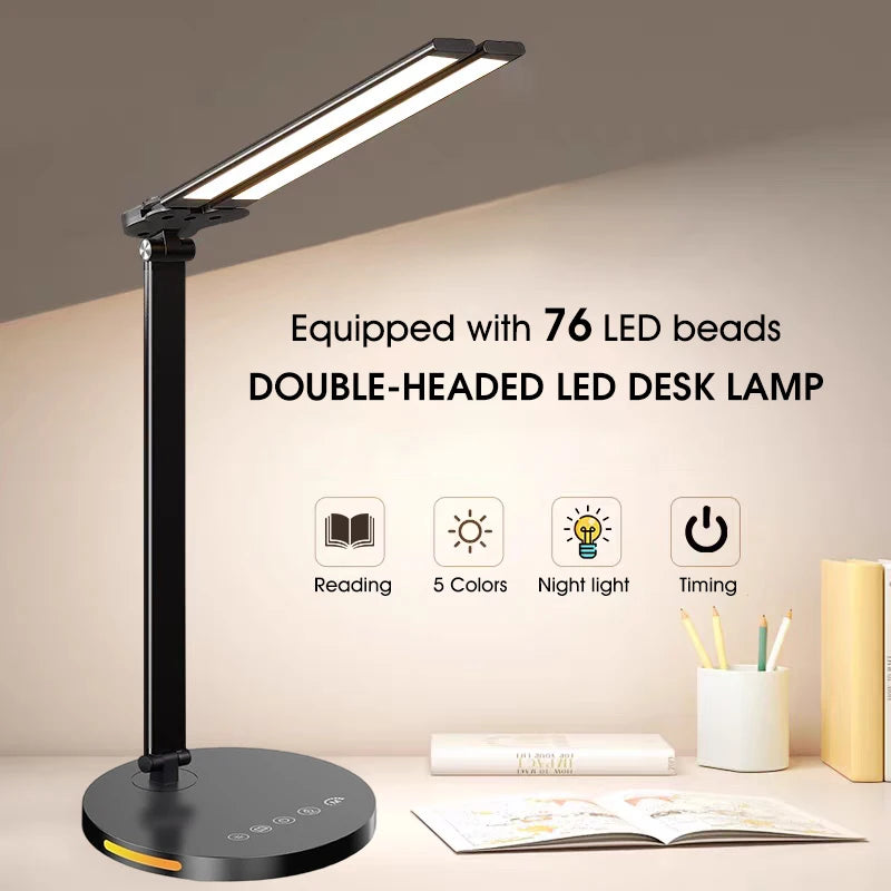LED Desk Lamps Home Office Bright Double Swing Arm LED Desk Lamp with USB Charging Port Eye-Caring Task Lamp for Work Study