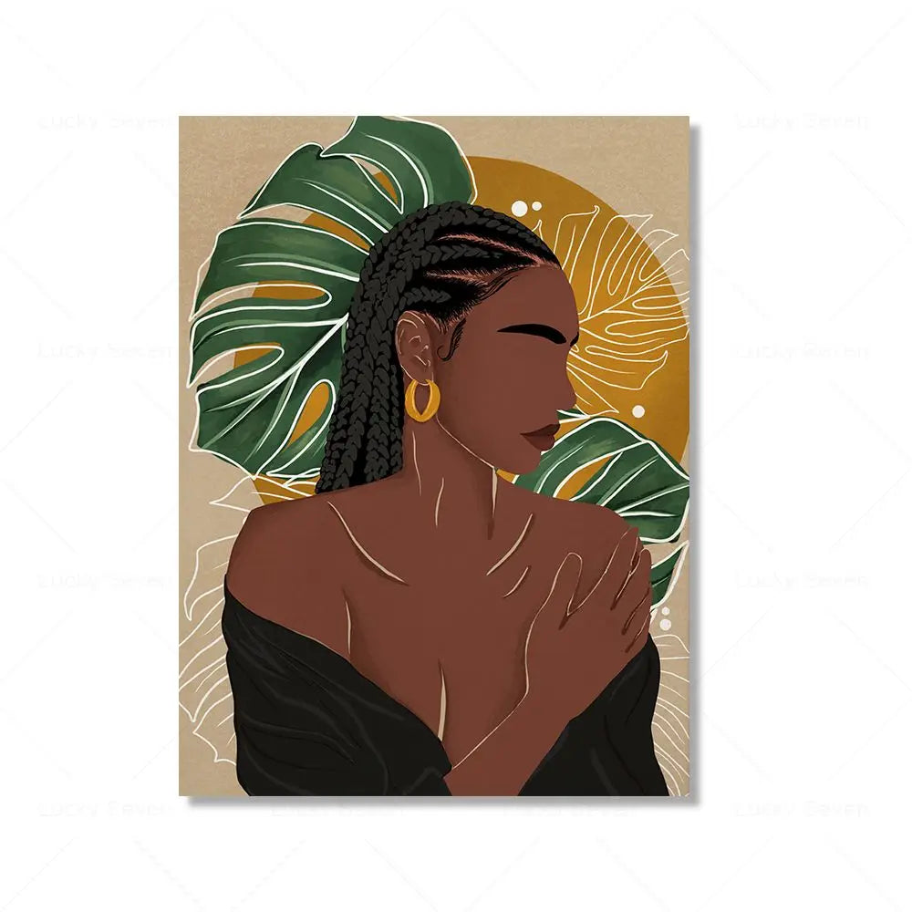 Wall Art Canvas Painting Fashion Black Girl African Woman Reading Posters Coffee Prints Home Wall Picture Living Room Decorat