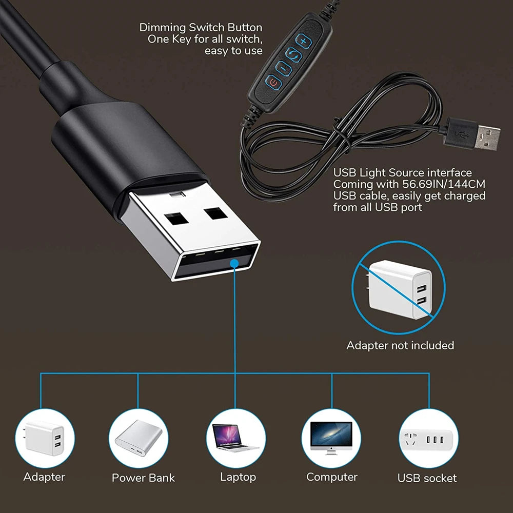 48 LEDs Desk Lamp Clip USB Book Light Bedside 360° Flexible Eye Protection Gooseneck Reading Light Brightness Adjustable 3 Leve