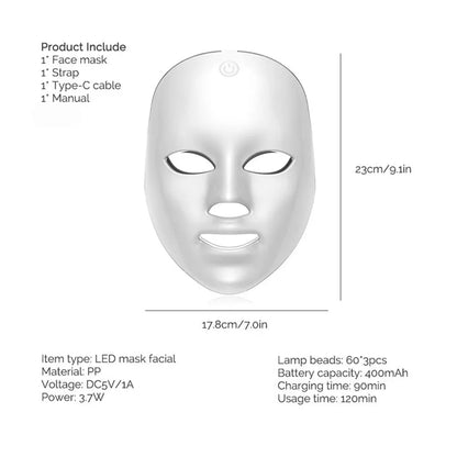 Wireless 7 Color LED Face Mask Portable Photon LED Facial Mask Anti Aging Repair Skin Face Lifting Skin Care Beauty Mask Tool