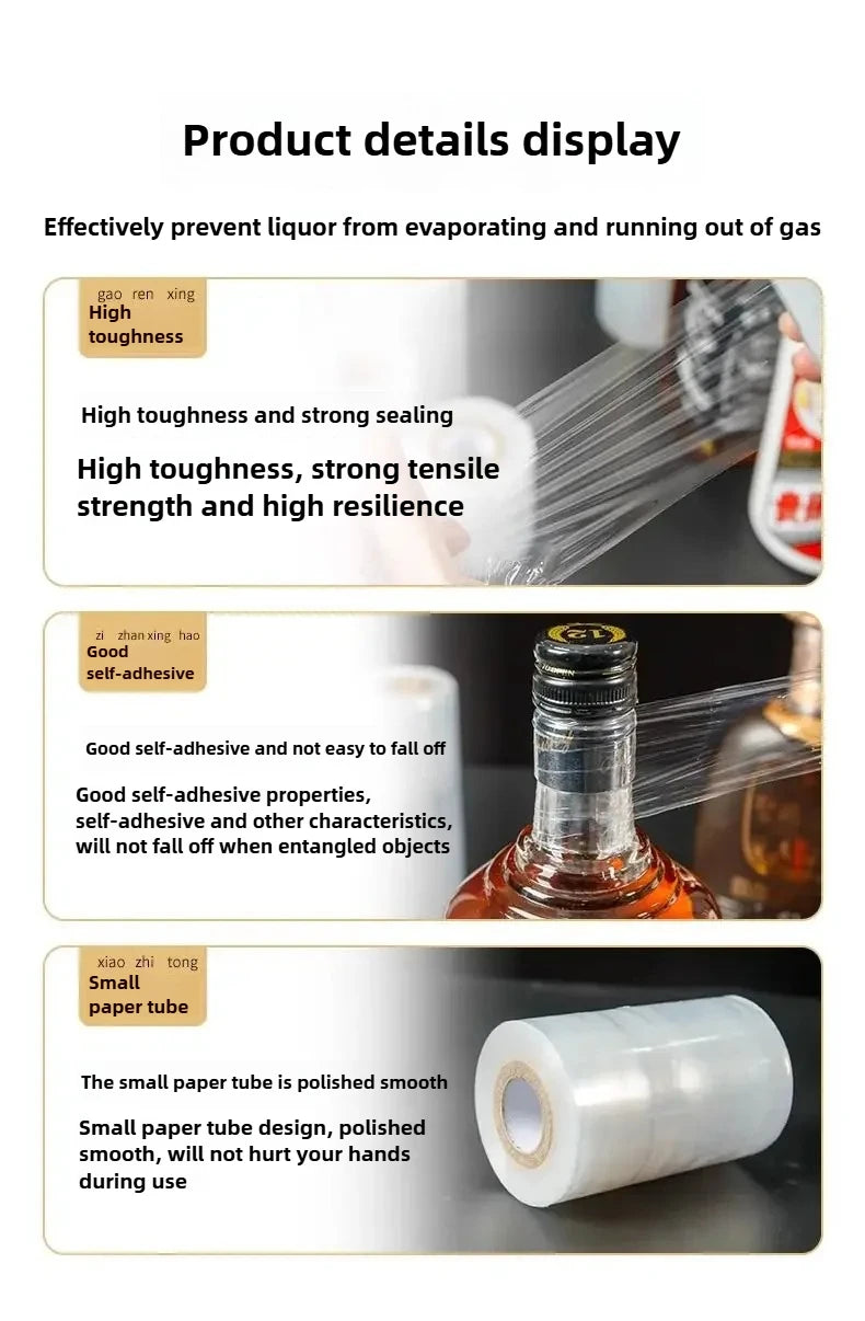 1pc 3cmx1500/6500cm  Leak-Proof Stretchable Wine/Liquor Bottle Seal - Anti-Evaporation, Anti-Aging White Film for Secure Storage