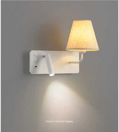 Nordic LED Wall Lamp Modern with Switch USB Wall Light Indoor Light Room Decor Reading Sconces For Hotel Bedside Bedroom Fixture