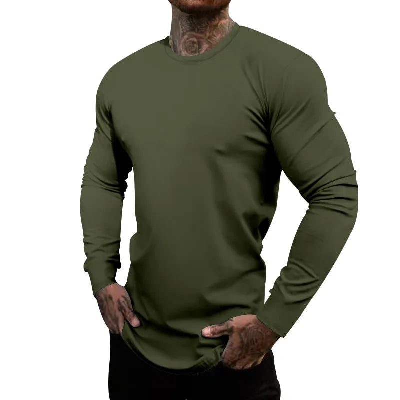 Mens Gym Workout Slim Fit Long Sleeve T-Shirt Performance Athletic Shirts Running Fitness Tee Loungewear Casual Crewneck Tops