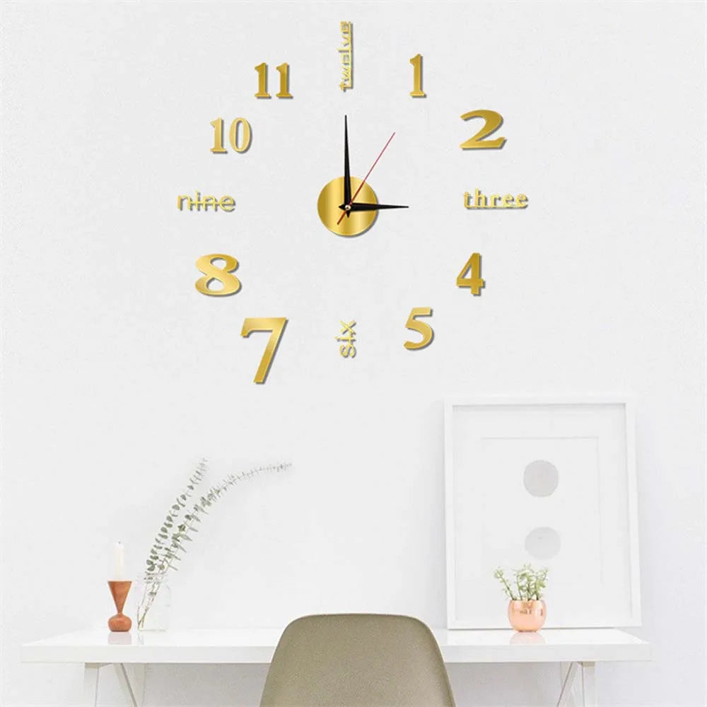 3D Wall Clock DIY Mirror Wall Stickers For Home Living Room Decor Frameless Luminous Quartz Clocks Self Adhesive Hanging Watches