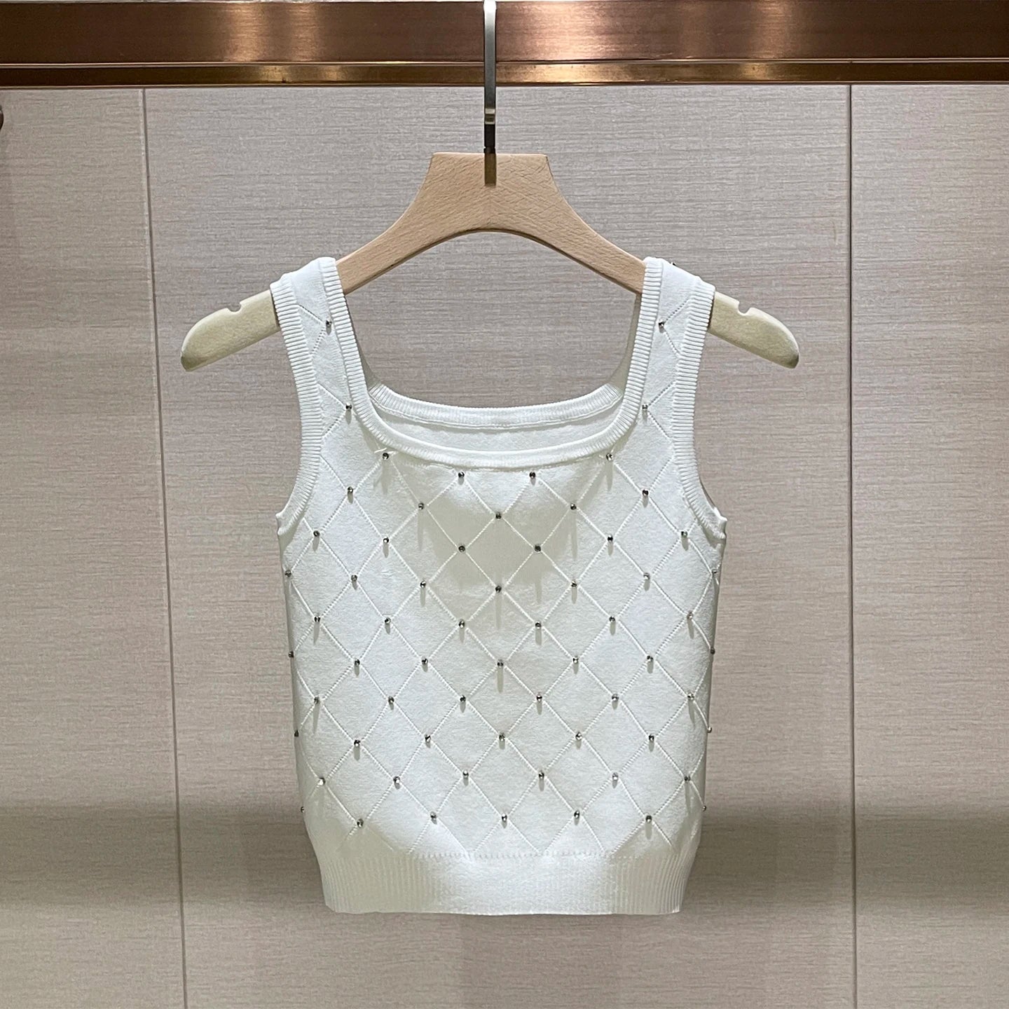 Sexy Diamond Rhinestone Vest Top Strapl Square Collar Base Knittedwear Breathable Pure Color Commute Sle Women's Tank Top