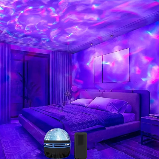 1pc LED Galaxy Star Projector Light,USB Powered,Water ripple Wave,Remote Controlled Bedroom Night Lamp,For Party,Home Theater