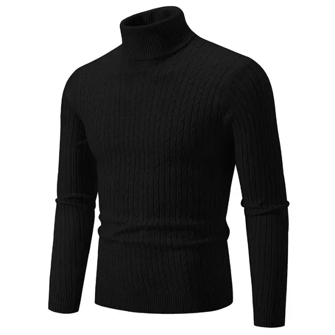 Men's High Neck Sweater Solid Color Pullover Knitted Warm Casual Turtleneck   Men Clothes