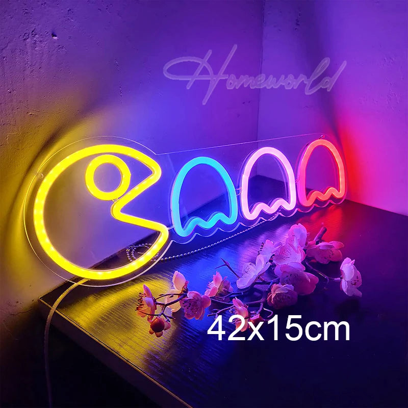 Arcade Neon Sign LED Game Room Handle Neon Light Wall Decor Gamer Teen Shop Internet Cafes USB port Party Birthday Gift