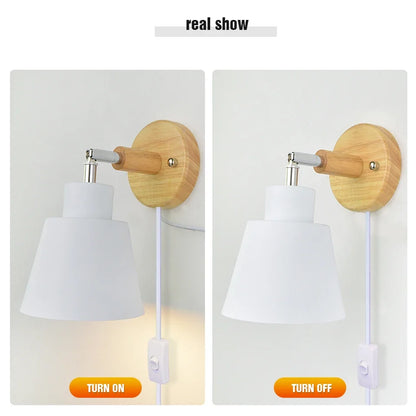 Nordic Wall Light Indoor DIY E27 Wooden 6 Colors EU/UL Plug 350° Wall Lamps for Living Room Bedroom Aisle Sconce Fixtures