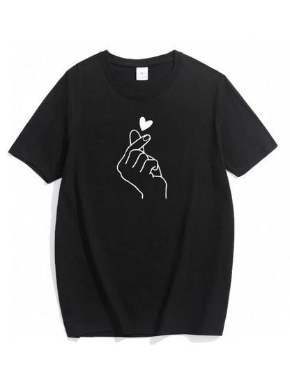 Cute Print Solid Crew Neck T-Shirt, Short Sleeve Casual Every Day Top For All Season, Women's Clothing