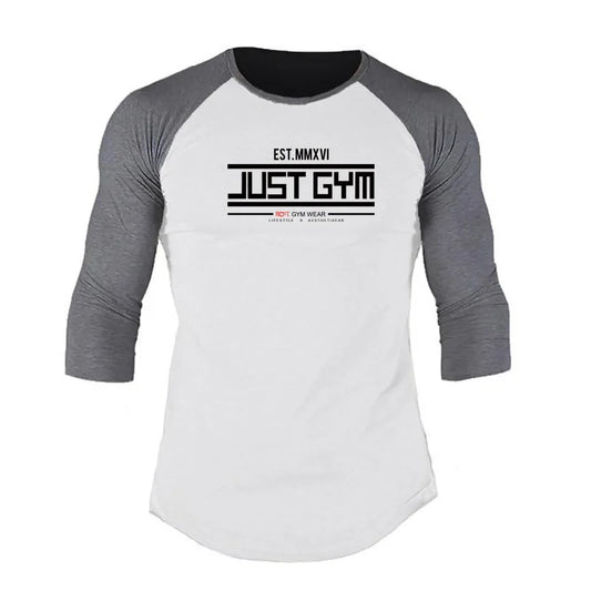 Men Slim Fit Sport Casual Sport T-shirts Gym Fitness Muscle Three Quarter Shirts Autumn Breathable Cotton Bodybuilding Clothing