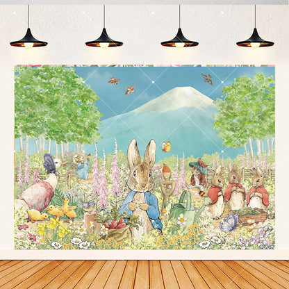 Spring Rabbit Background Kids Birthday Party Baby Shower Decor Rabbit Peter and His Animal Friends Vegetable Garden Photo Props