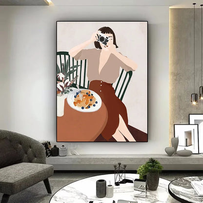Wall Art Canvas Painting Abstract Boho Girl Book Nordic Posters and Prints Flowers Cactus Wall Pictures for Living Room