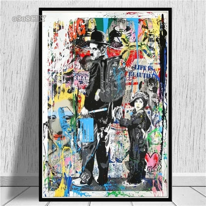 Canvas Wall Art Painting Abstract Banksy Graffiti Art Picture Funny Monkey Street Pop Wall Art Posters for Home Bedroom Decor