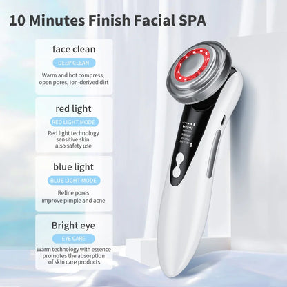 5 in 1 Warming and Cooling Microcurrent Facial Device Red Blue Light Photon Face Neck Massager Kit for Beauty Skin Care at Home