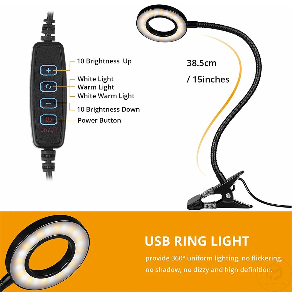 48 LEDs Desk Lamp Clip USB Book Light Bedside 360° Flexible Eye Protection Gooseneck Reading Light Brightness Adjustable 3 Leve