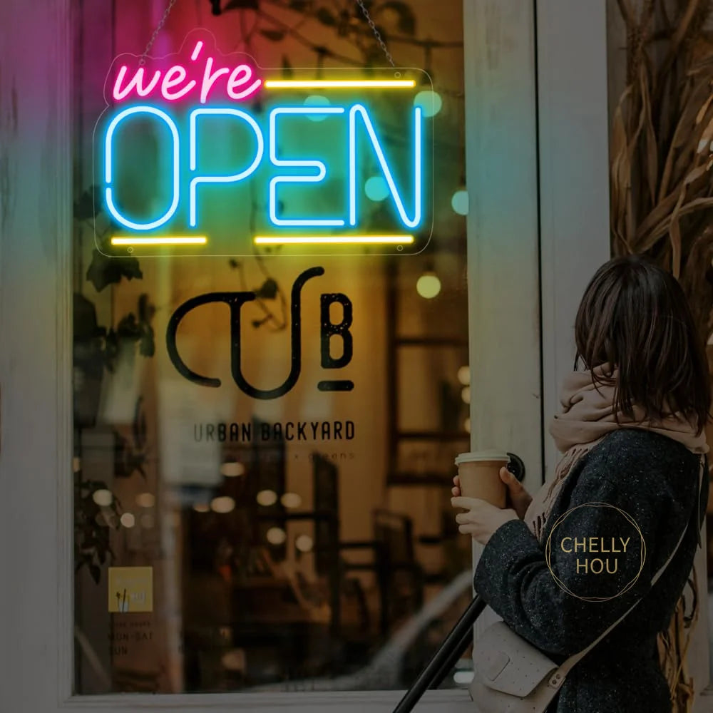 We're Open Neon Sign for Business LED Neon Open Signs Light Up Open Sign for Shop Store Florists Bar Salon Cafes Restaurant Pubs
