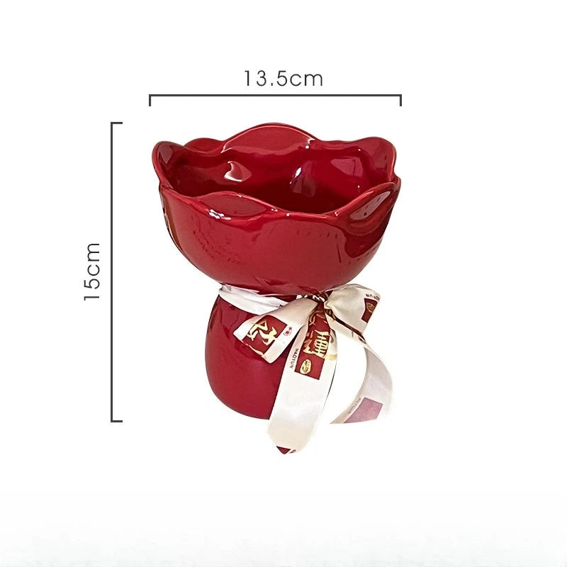 Ceramic Vase Rose Flower Shaped Vase Desk Decorati Flowers Bouquet for Home Girding Decorative Floral Vases Room Aesthetic Decor