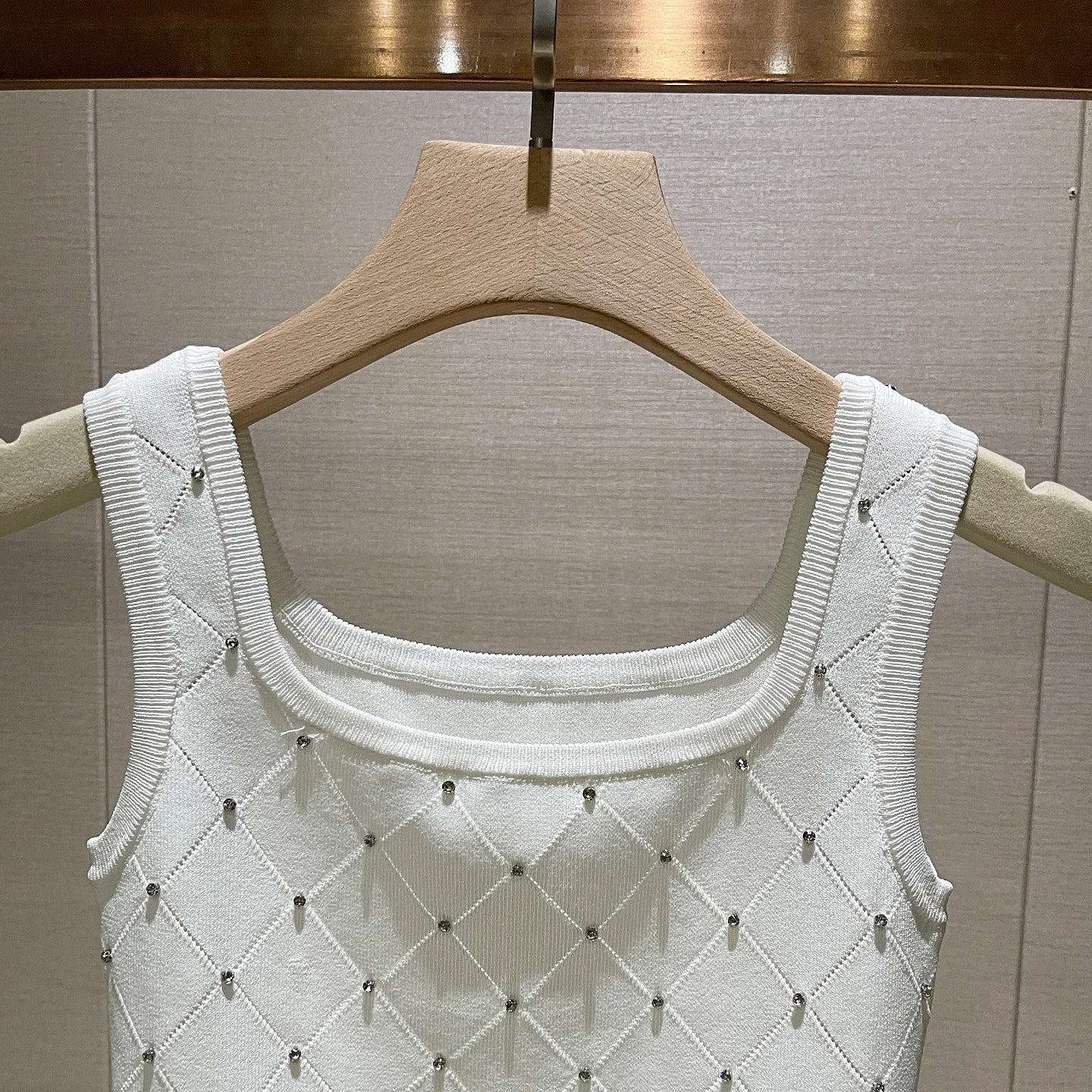 Sexy Diamond Rhinestone Vest Top Strapl Square Collar Base Knittedwear Breathable Pure Color Commute Sle Women's Tank Top