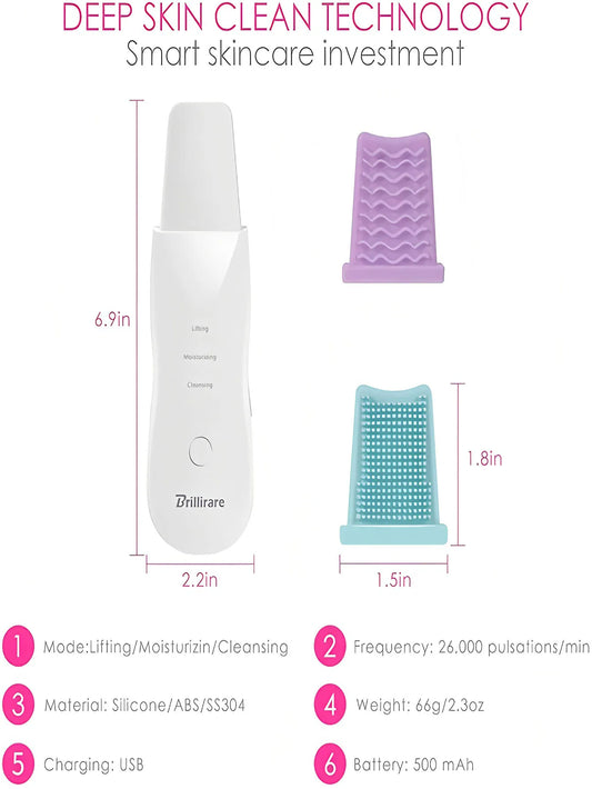 Ultrasonic Skin Scrubber Scrubber Deep Vibrate Facial Cleaner Shovel Face Scrubber Peeling Black Head Remover Facial Massager