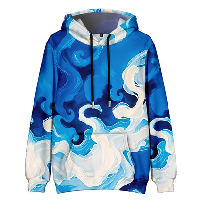 Men's Oversize Hoodie Modern Abstract Art Print Sweatshirt Fluid Graphic Pullover Hoodie with Pocket Streetwear Couple Fashion