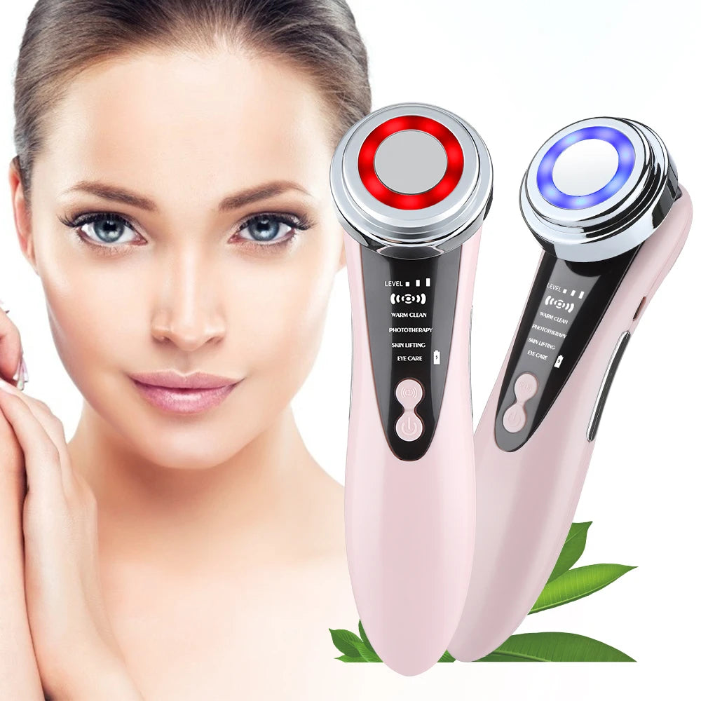 5 in 1 Warming and Cooling Microcurrent Facial Device Red Blue Light Photon Face Neck Massager Kit for Beauty Skin Care at Home