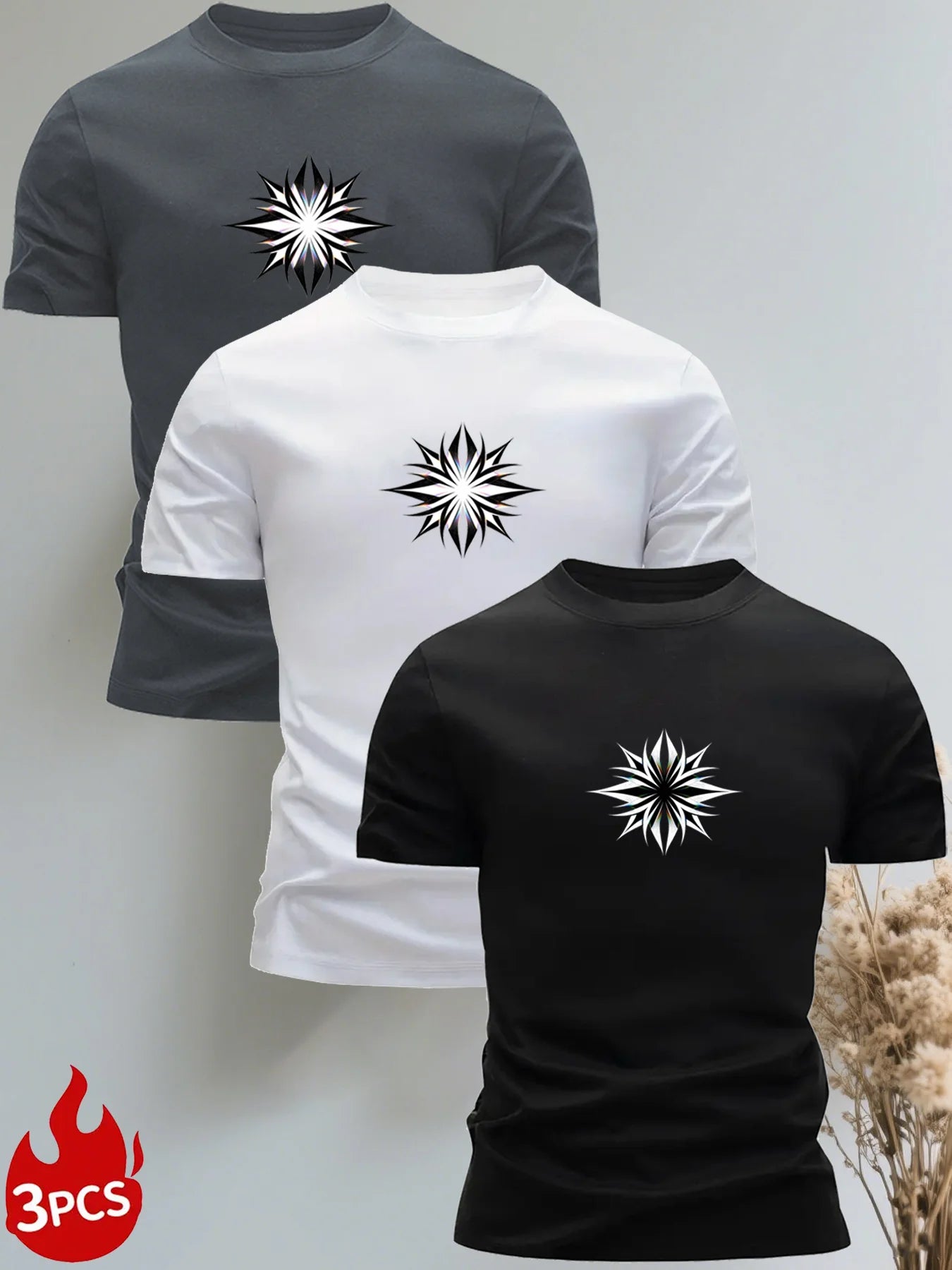 3 Men'S ClothingT Shirt  Soft Round Neck T Shirt，Fashionable And Simple Pattern|Modern Casual Wear |Smooth Texture