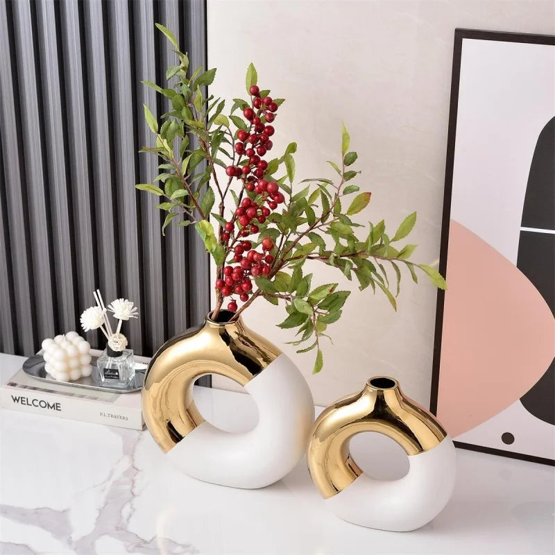 Ceramic Flower Vases For Living Room Luxury Nordic Plant Pot,Dinning Table Hotel Home Decoration,Wedding Festival Artwork Golden